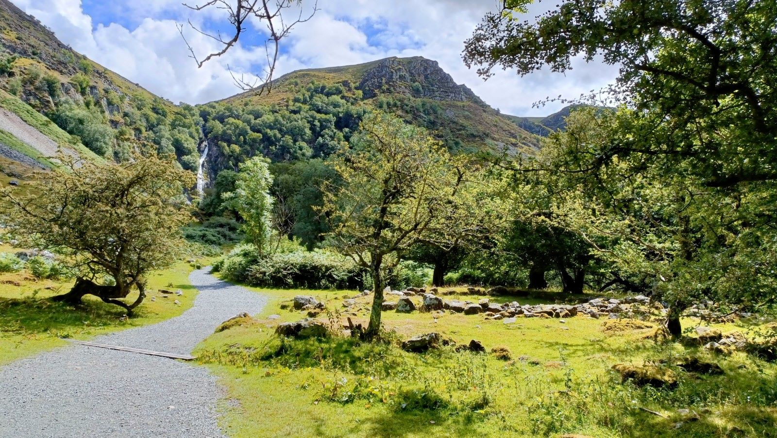 Accessible walk to Aber falls beautiful waterfall visit in Snowdonia National Park